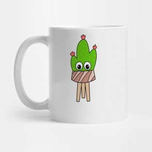 Cute Cactus Design #302: Prickly Pear With Flowers In Wood Planter Mug